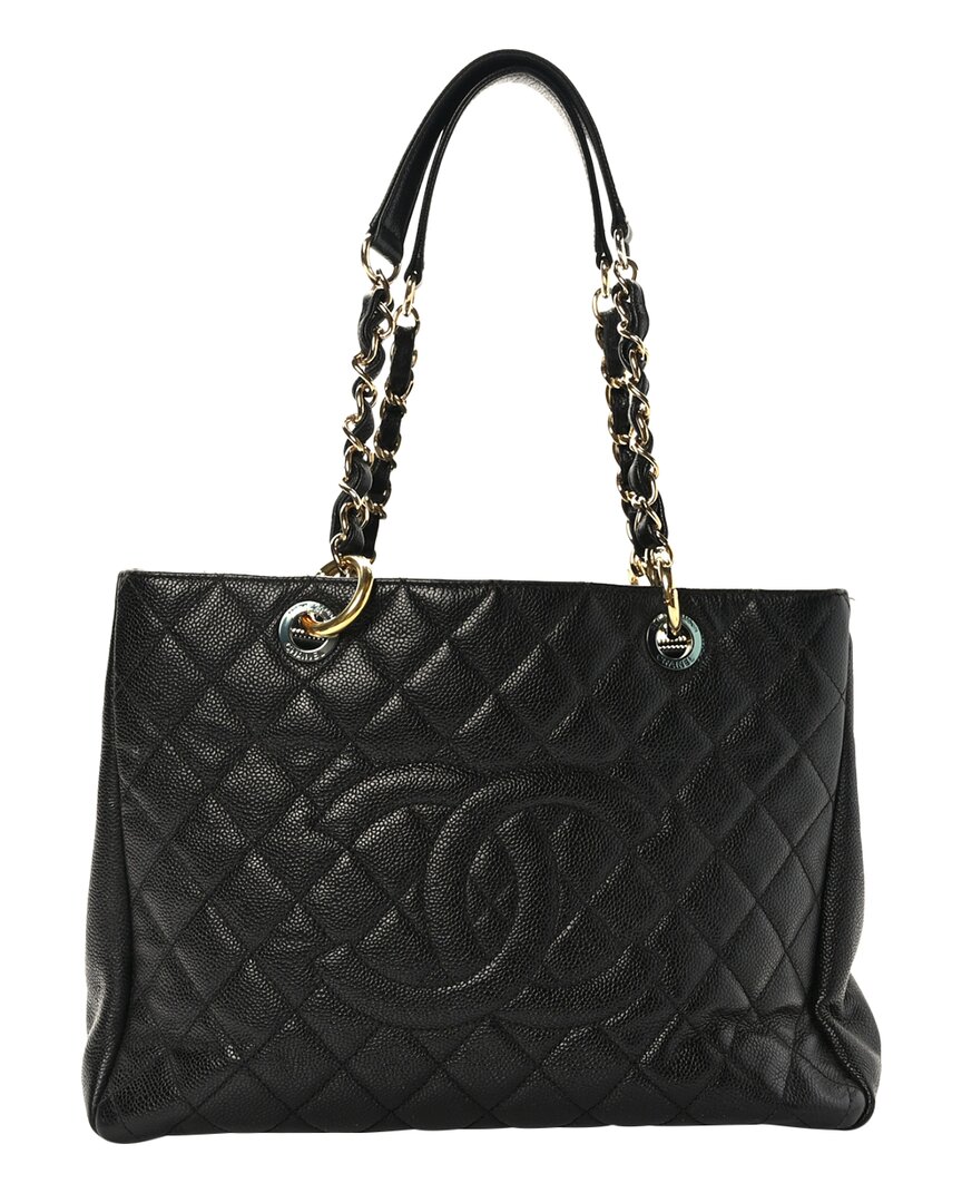 Pre-owned Chanel Black Caviar Leather Caviar Quilted Grand Shopping Tote Gst (authentic  Pre-loved)
