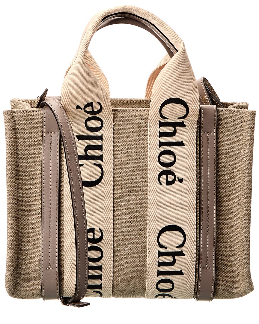 CHLOÉ CHLOÉ WOODY SMALL CANVAS & LEATHER TOTE
