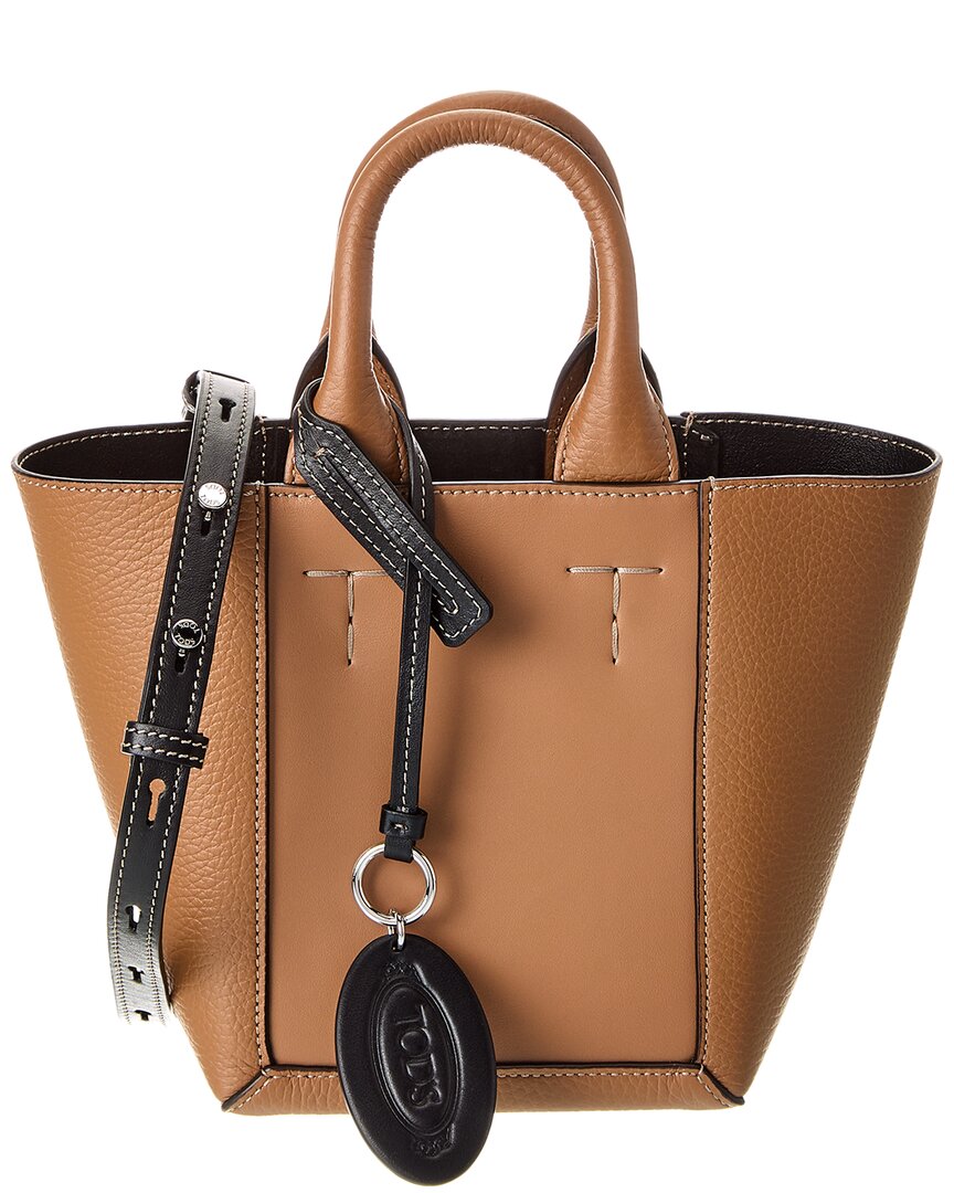 Tod's Logo Tag Leather Tote In Brown