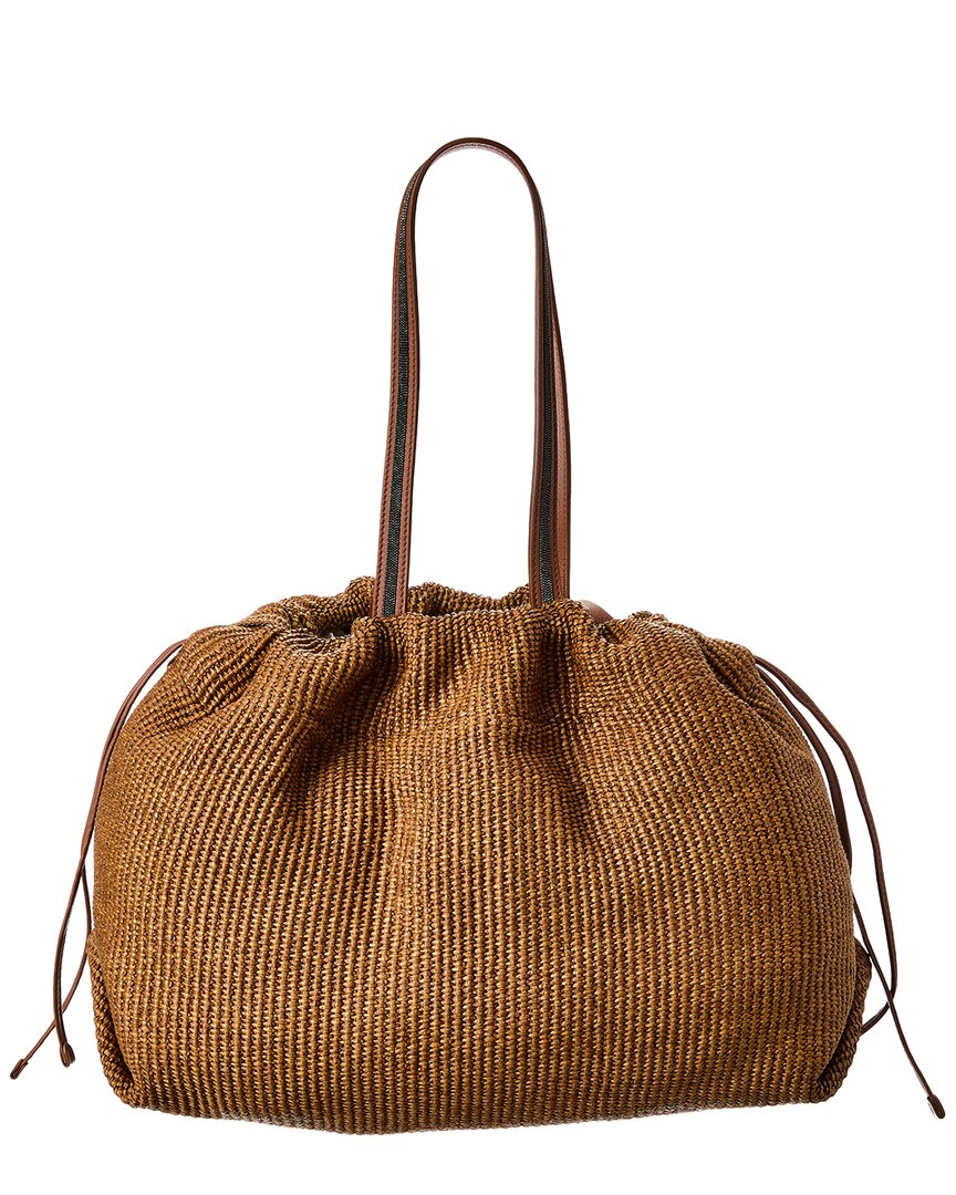BRUNELLO CUCINELLI BRUNELLO CUCINELLI MONILI BEAD RAFFIA & LEATHER TOTE