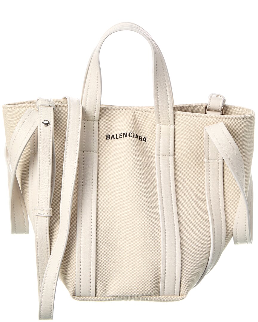 Balenciaga Everyday 2.0 Xs North-south Canvas & Leather Tote In White