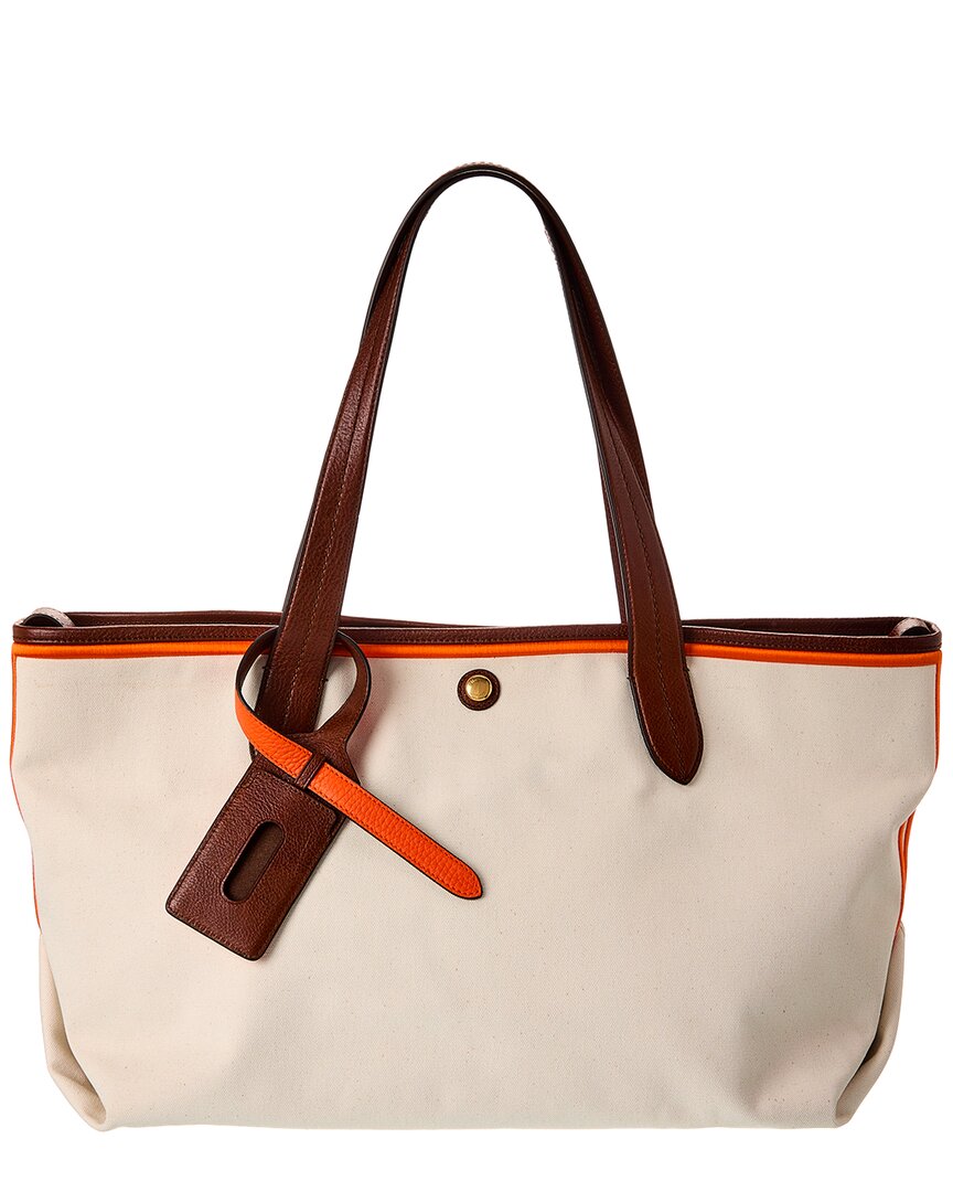 Mulberry Leather & Canvas Tote In White