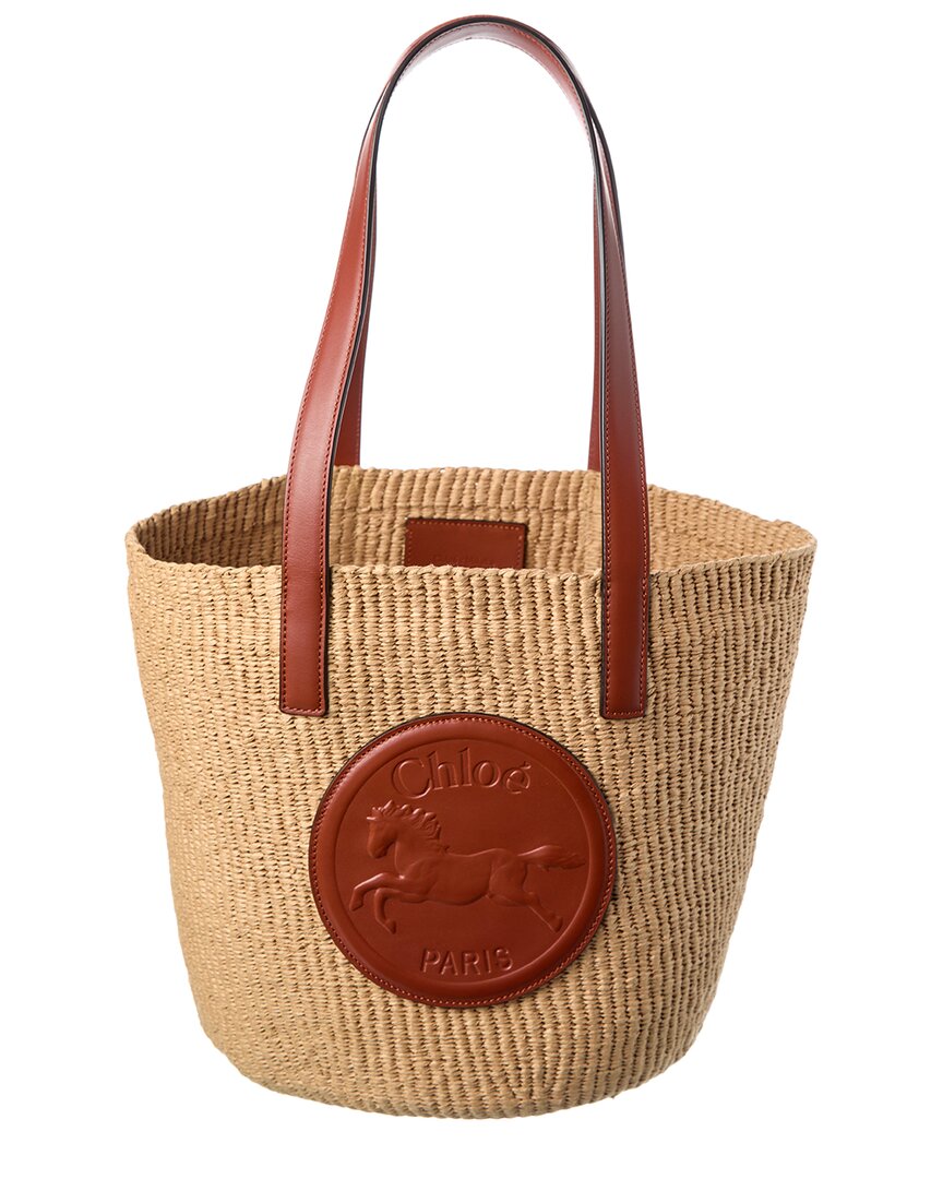 CHLOÉ CHLOÉ HORSE MEDAL LARGE PAPER & LEATHER BASKET TOTE 