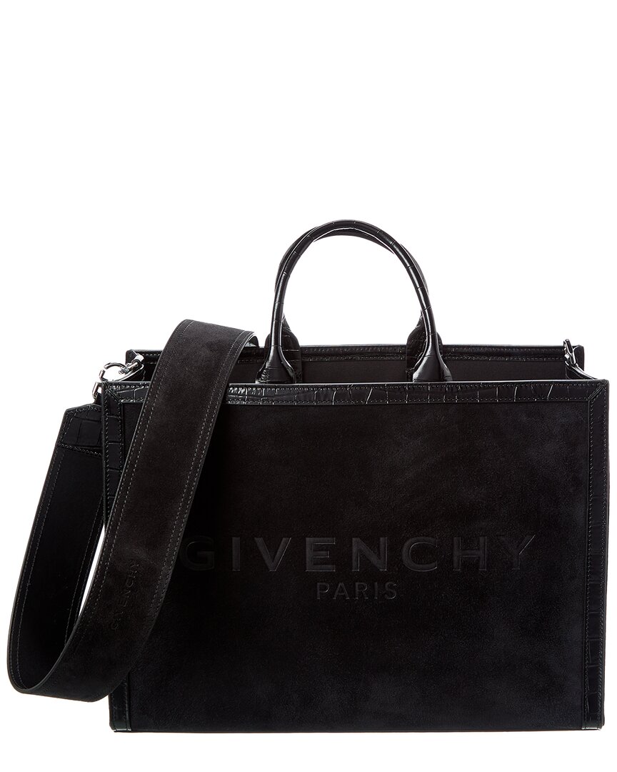 Givenchy G-tote Medium Suede & Croc-embossed Leather Tote In Black