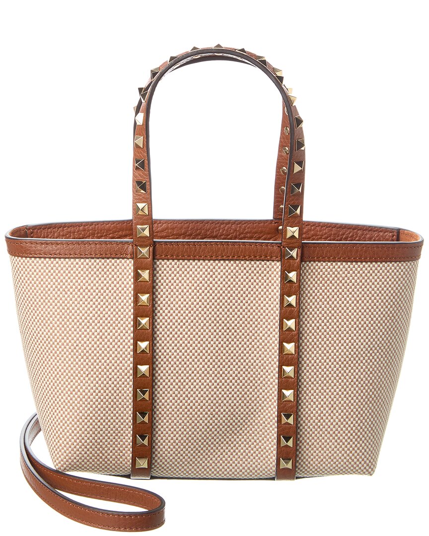 Valentino Rockstud Small Canvas & Leather Tote