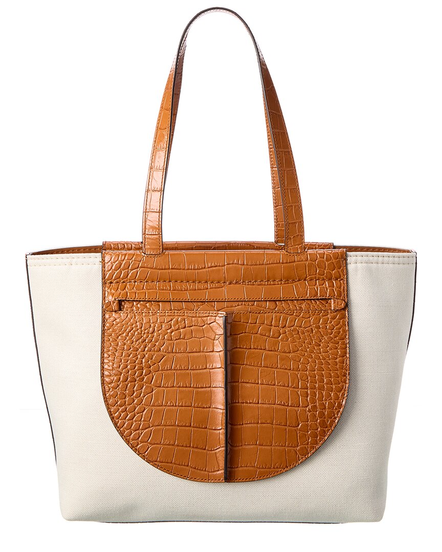 Shop Tod's Tasca Canvas & Croc-embossed Leather Tote In White