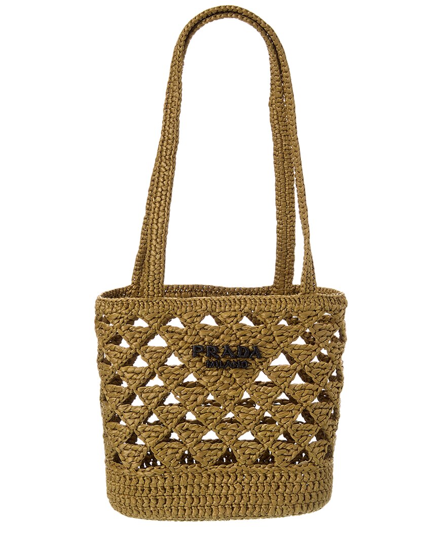 Prada Womens Black Triangle-plaque Embroidered-jacquard Medium Woven Tote Bag In Green