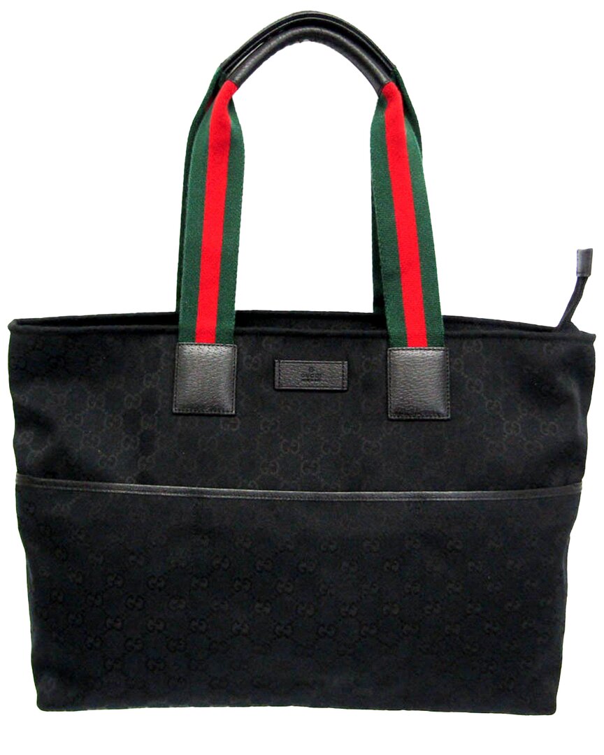 Gucci Black Leather & Canvas Tote (authentic )