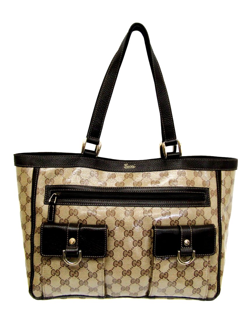 Gucci Beige & Dark Brown Leather & Pvc Gg Crystal (authentic ) In Brown