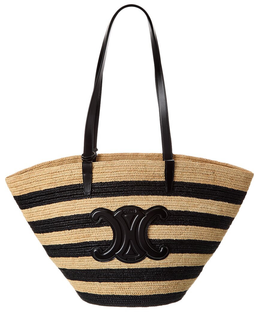 CELINE CELINE STRIPED COUFFIN RAFFIA & LEATHER TOTE