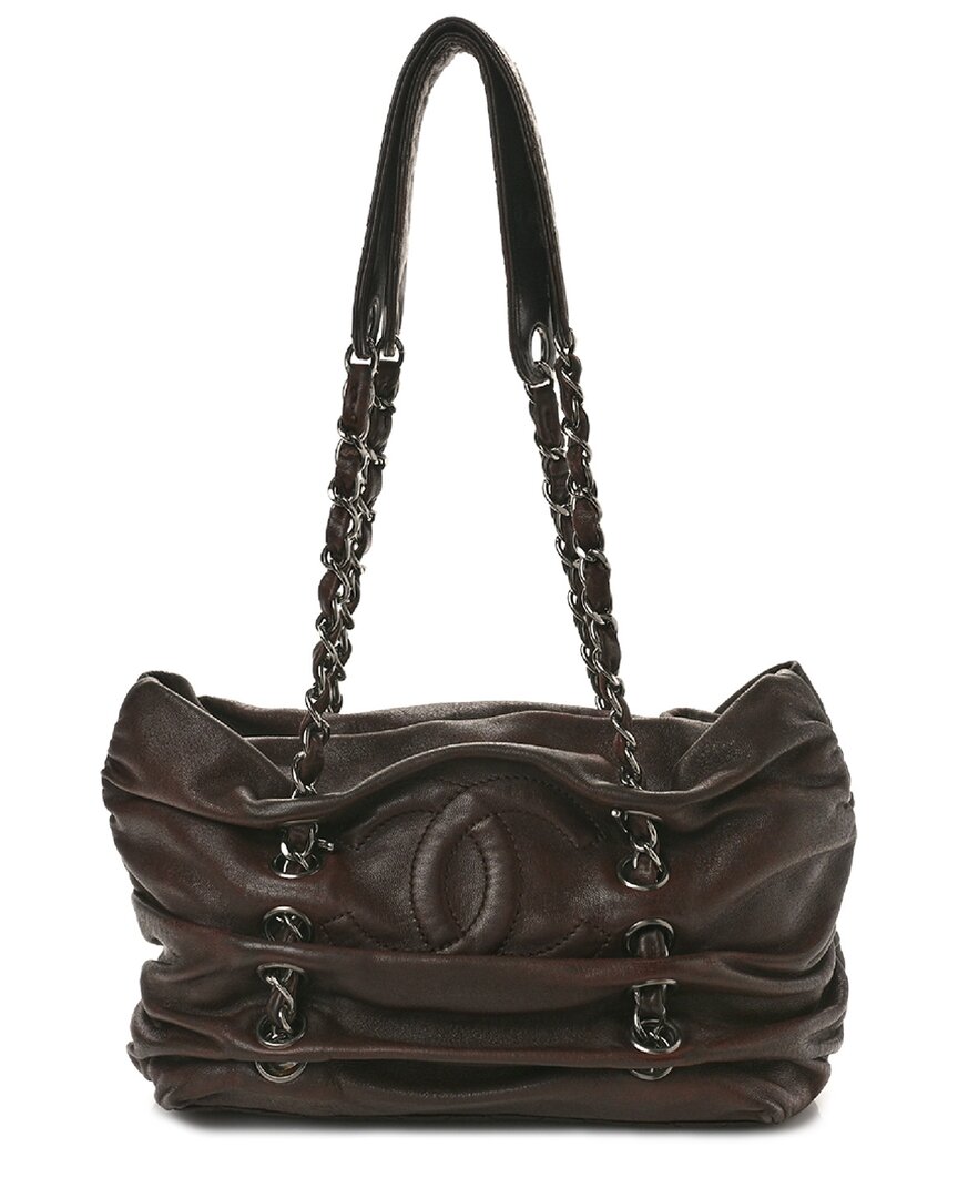 Pre-owned Chanel Brown Calfskin Leather Small Timeless Chain Tote (authentic Pre-loved)