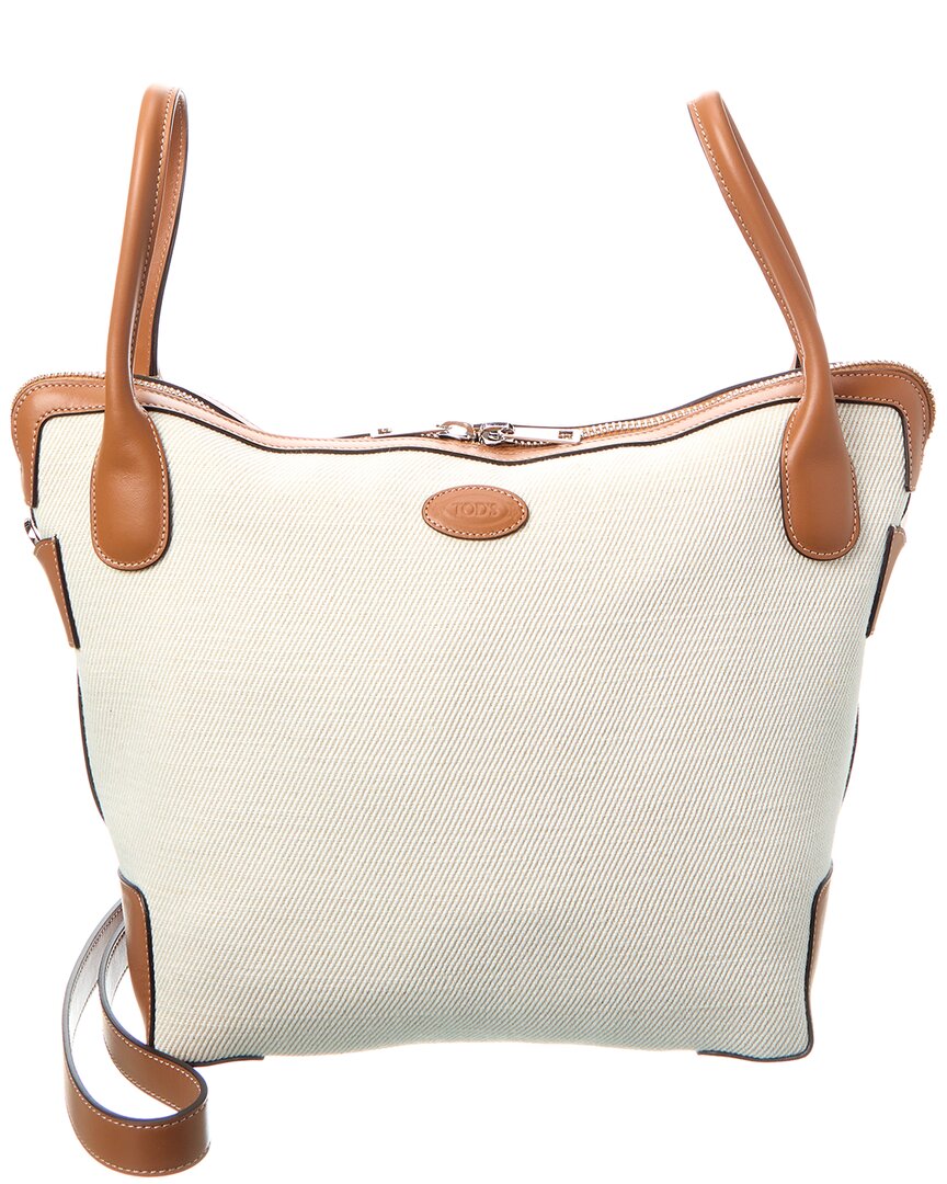 Tod's Logo Medium Canvas & Leather Tote