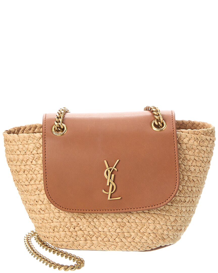 Saint Laurent Manon Mini Raffia & Leather Tote