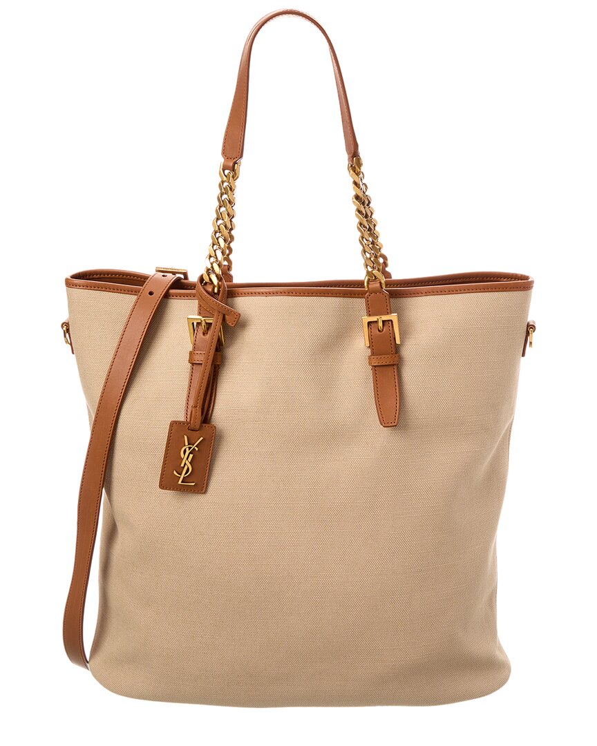 Saint Laurent Logo Canvas & Leather Tote
