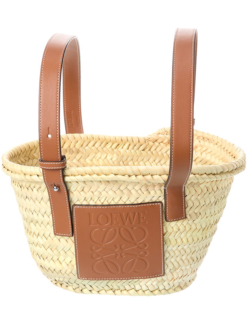 Loewe Basket Small Bag In Palm Leaf With Leather Handles