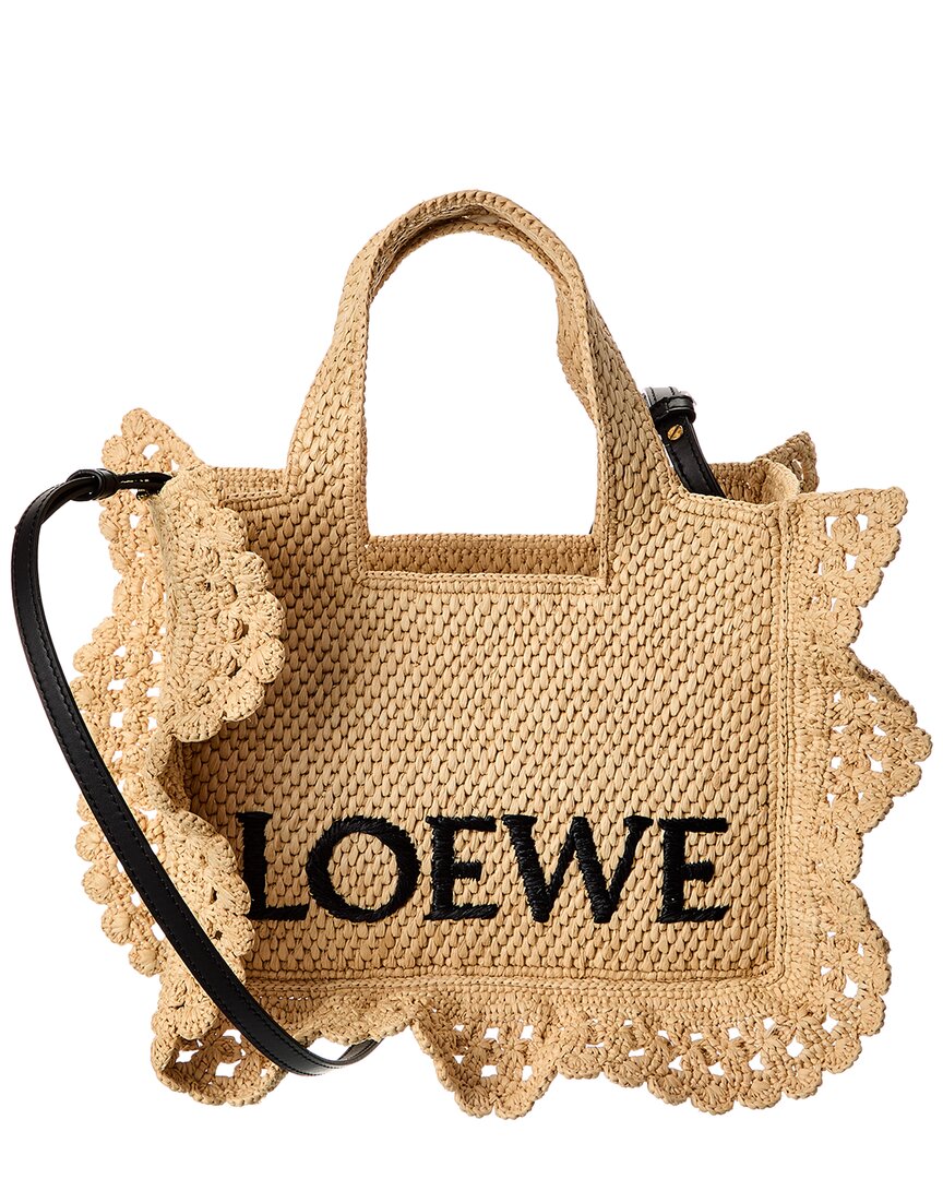 Loewe Small Ruffled Tote Bag In Raffia