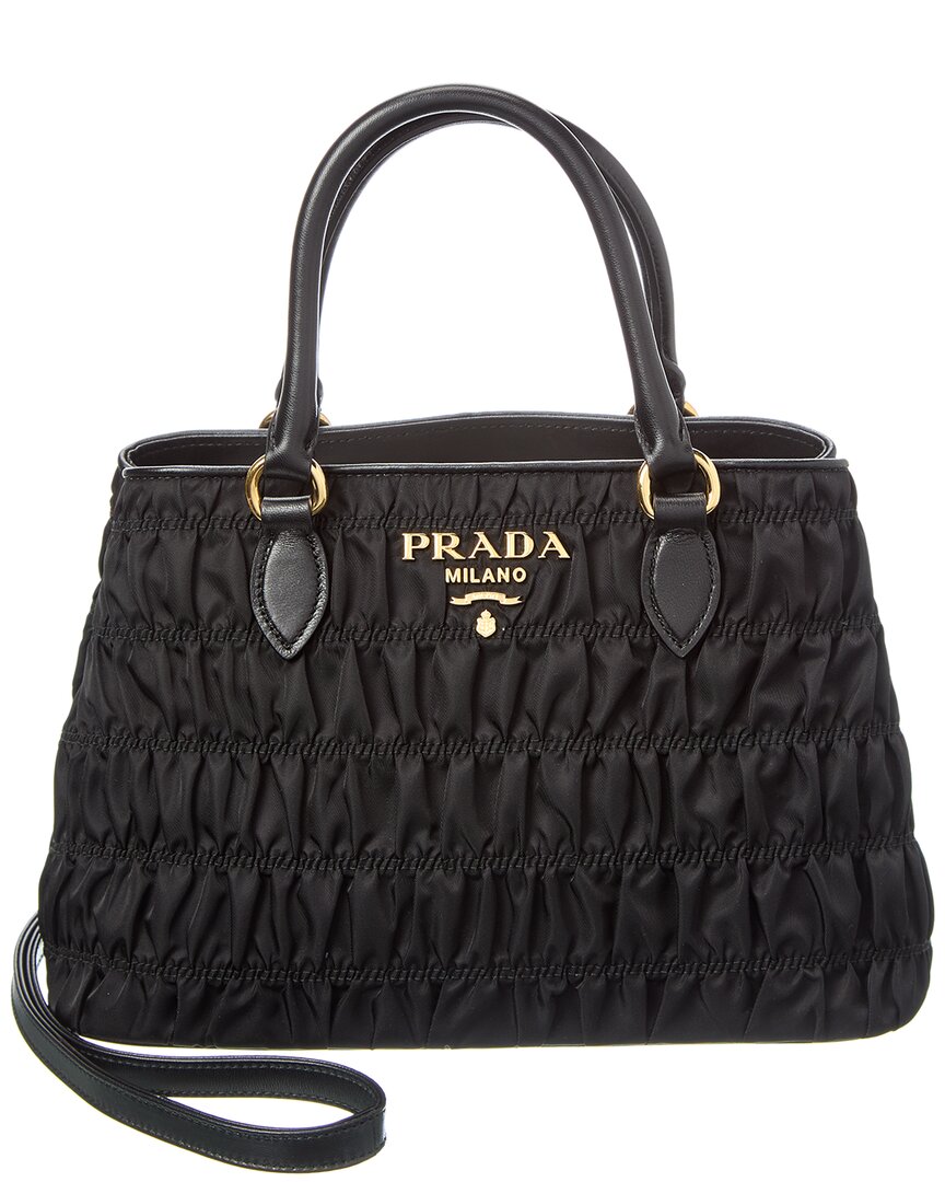 Prada Logo Nylon & Leather Tote