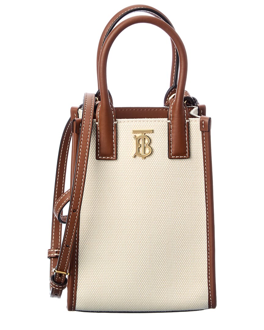 Burberry Micro Canvas & Leather Tote In Beige