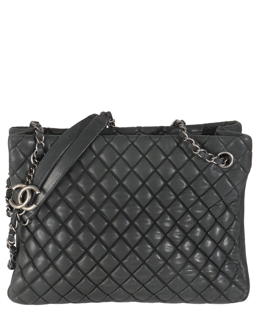 Pre-owned Chanel Gray Leather Small New Bubble Quilt Tote (authentic Pre-loved)