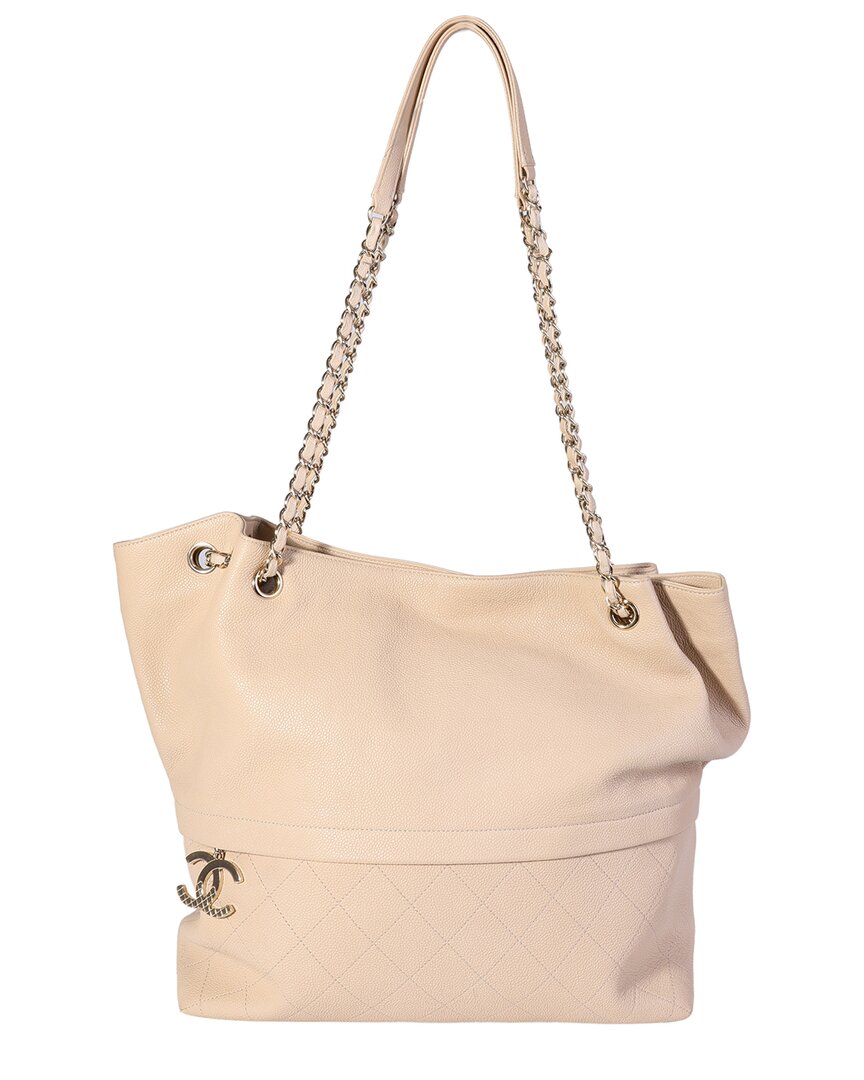 Pre-owned Chanel Beige Quilted Leather Zip & Carry Tote (authentic Pre-loved)