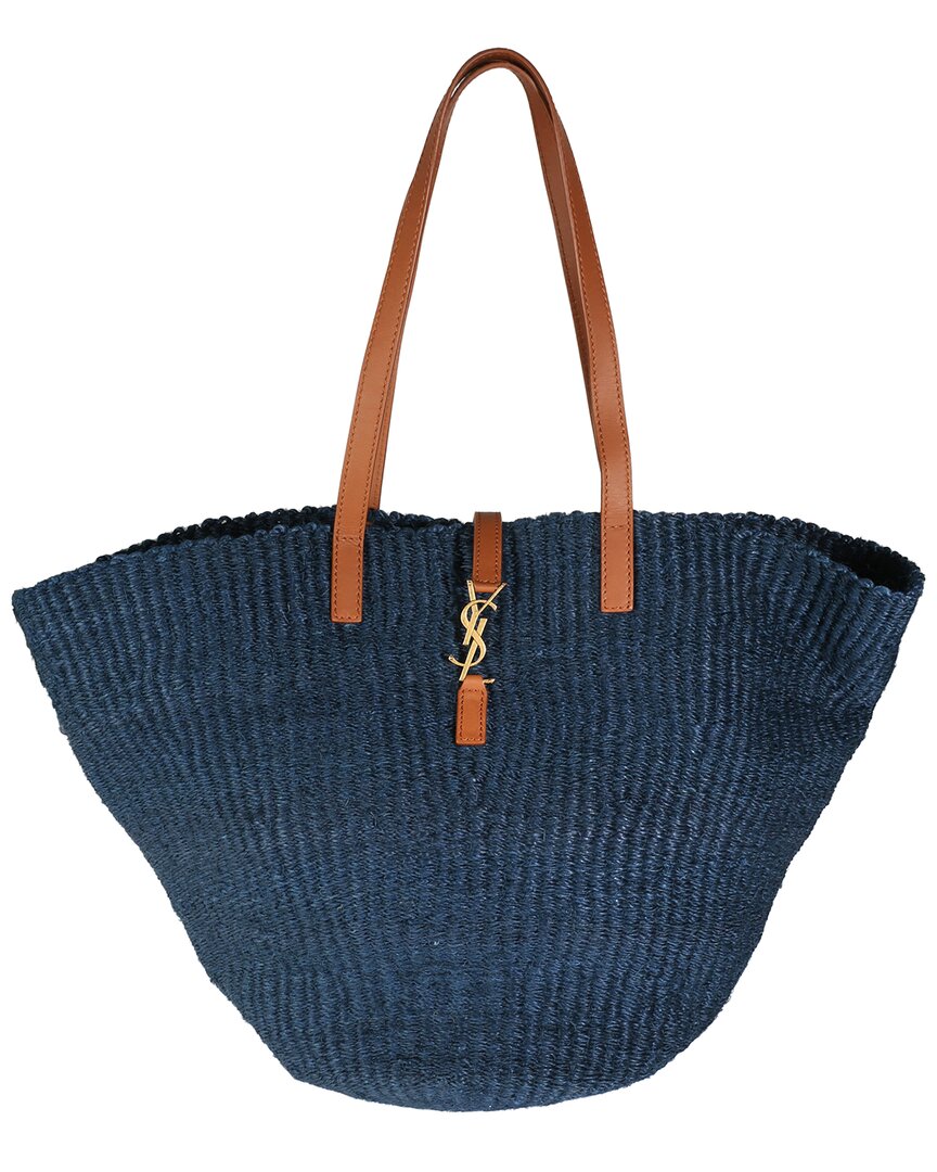 Saint Laurent Blue Straw/raffia Medium Panier Tote (authentic Pre-loved)