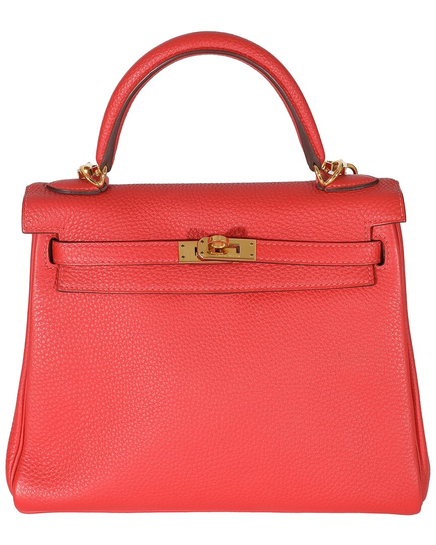 Pre-owned Hermes Hermès Red Leather Retourne Kelly 25 Ghw (authentic Pre-loved)