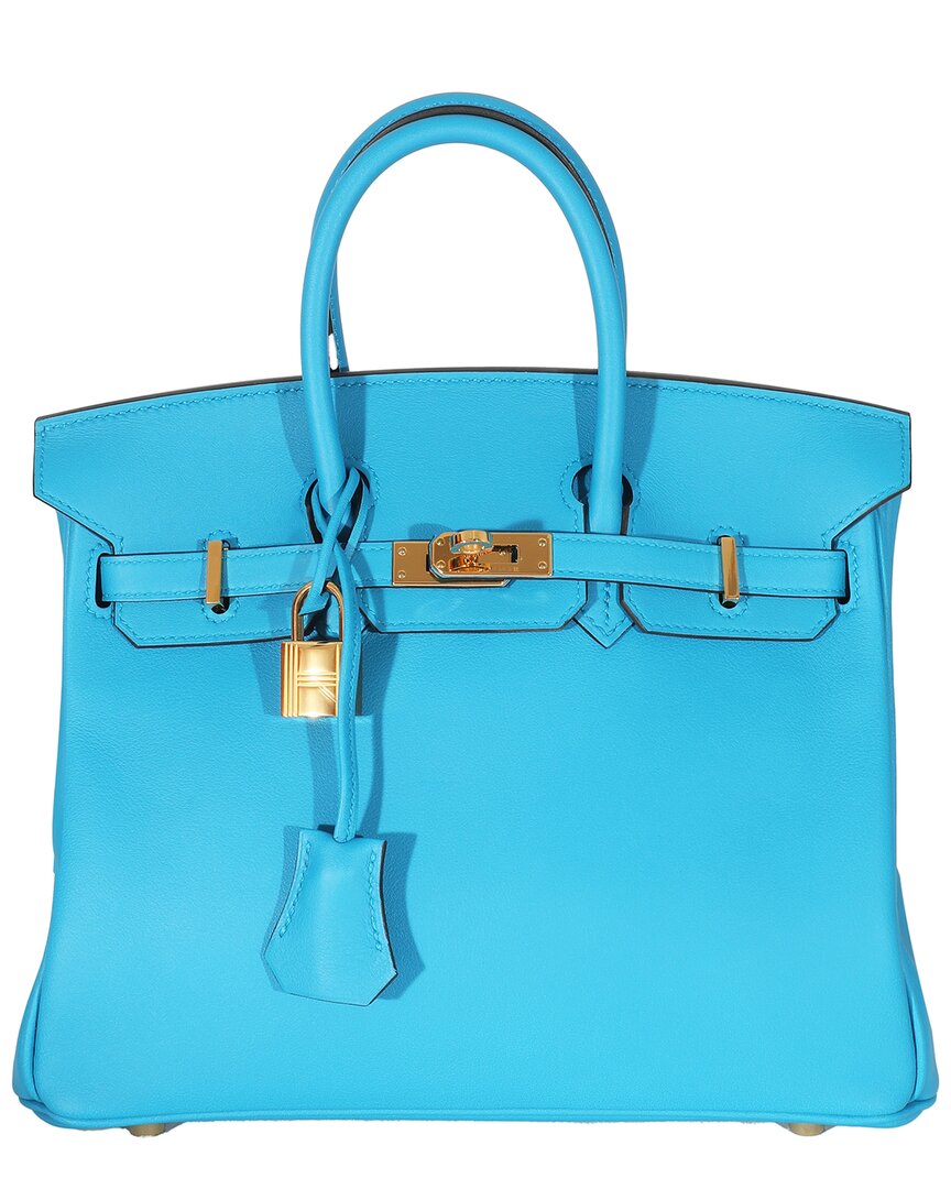 Pre-owned Hermes Hermès Blue Leather Birkin 25 Ghw (authentic Pre-loved)