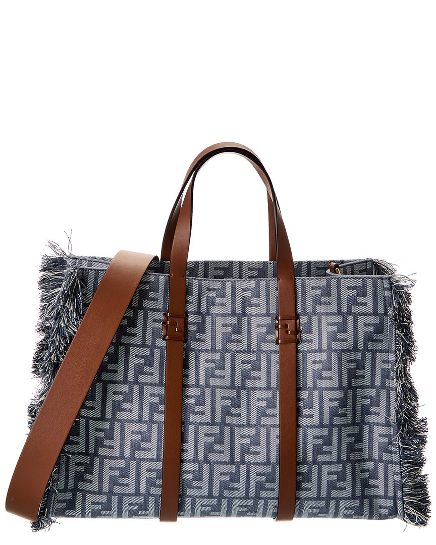 Fendi Summer Ff Denim & Leather Tote