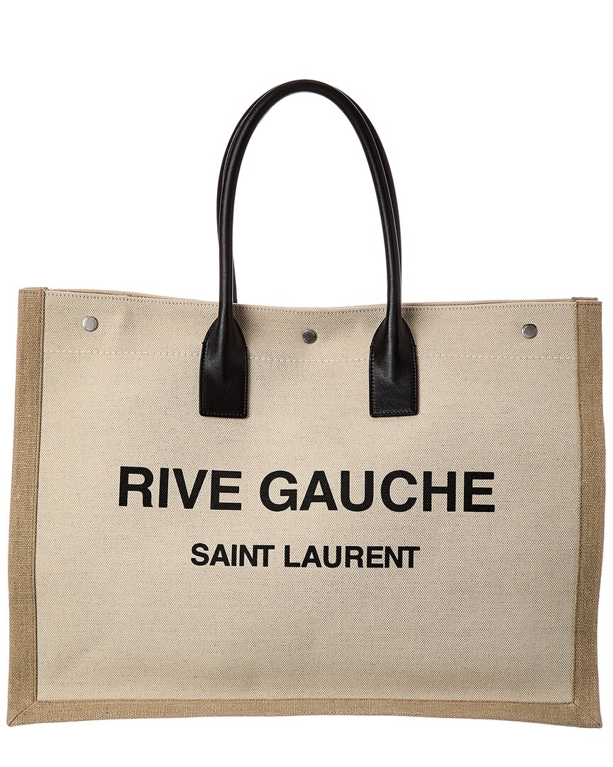 Saint Laurent Rive Gauche Large Linen & Leather Tote In White