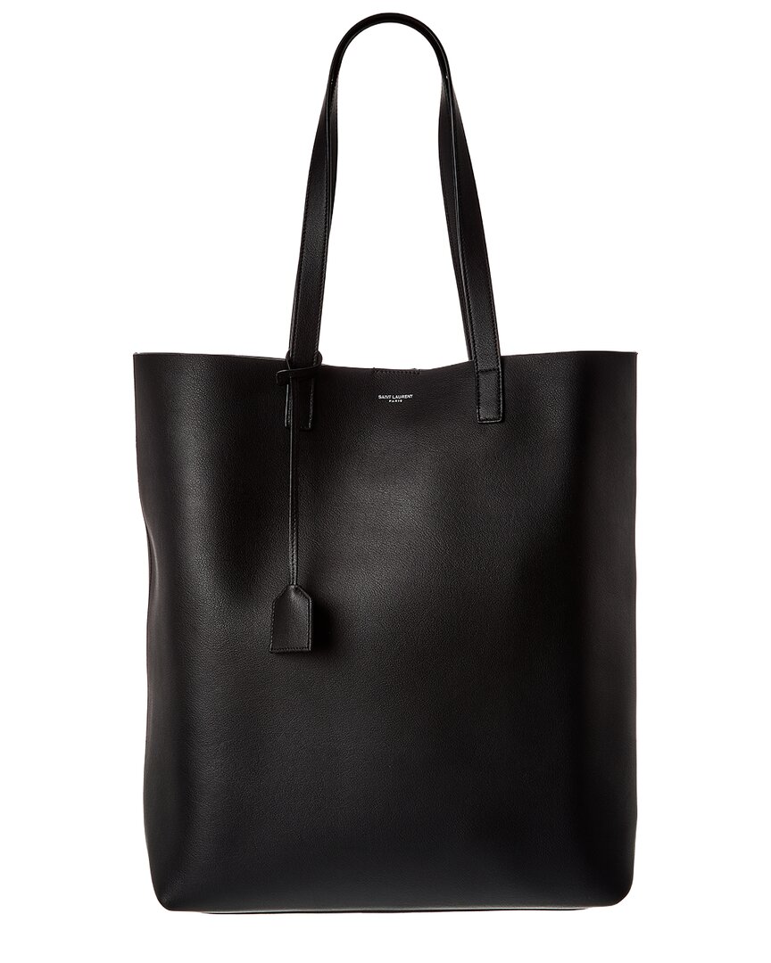 Saint Laurent Bold Leather Shopper Tote In Black