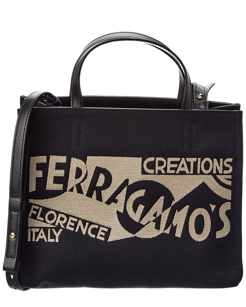 Ferragamo Logo Printed Small Tote Bag In Black