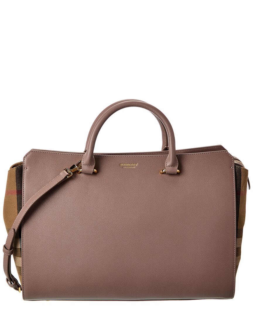 Burberry Banwell Medium Leather & Check Canvas Satchel In Pink