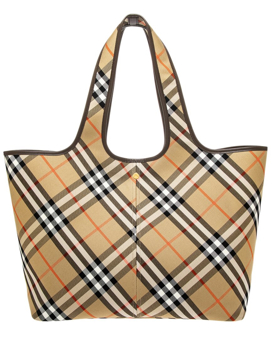 Burberry Check Medium Leather-trim Tote