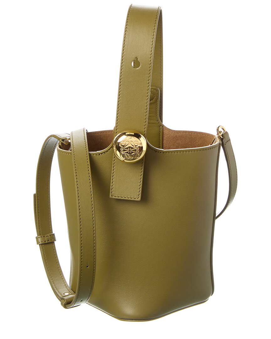 Loewe Pebble Mini Leather Bucket Bag In Green