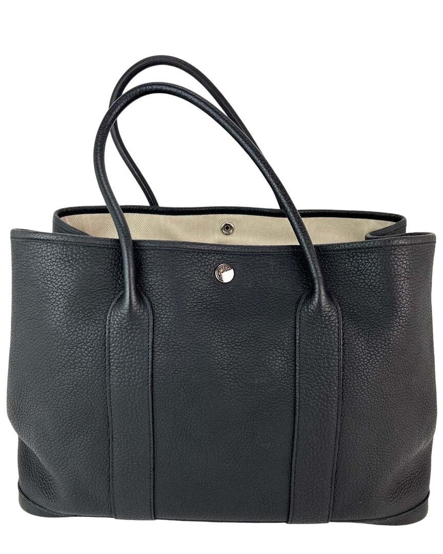 HERMES 가든 파티 MM 36 토트 가방 블랙 가죽 네곤다