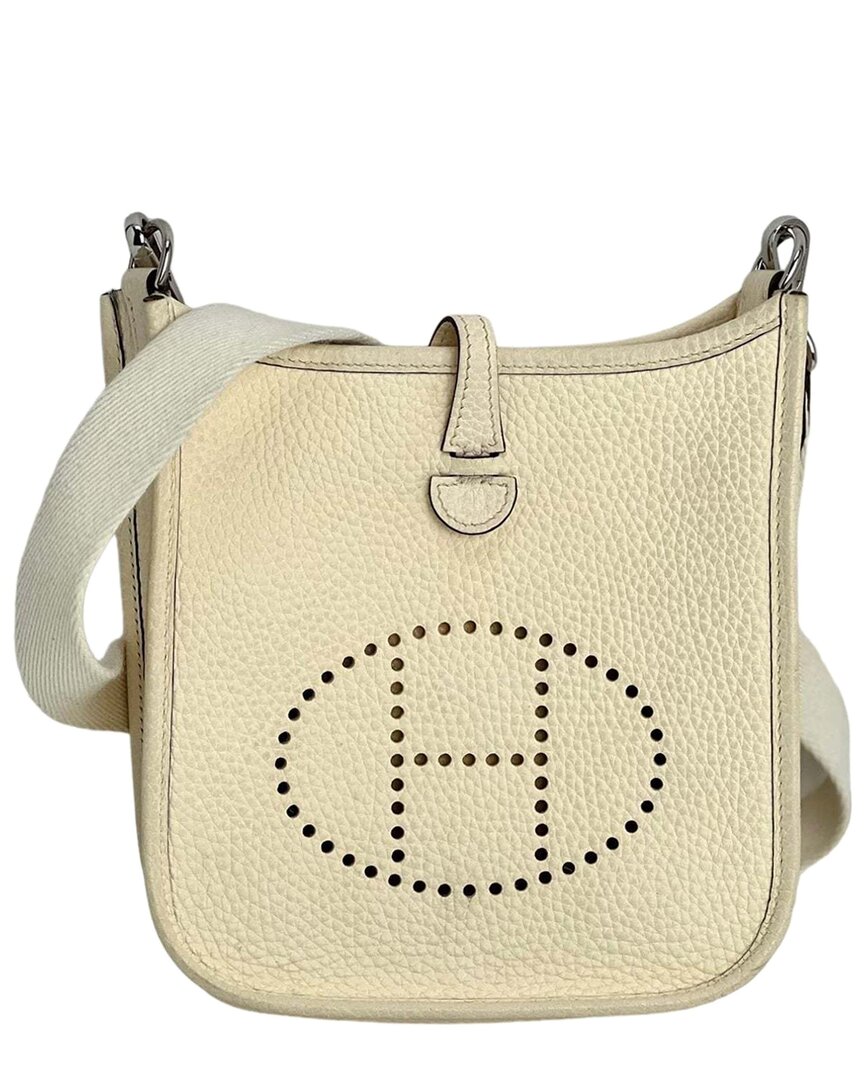 Pre-owned Hermes Hermès White Taurillon Clemence Leather Evelyne Tpm Nata Crossbody (authentic Pre-loved)