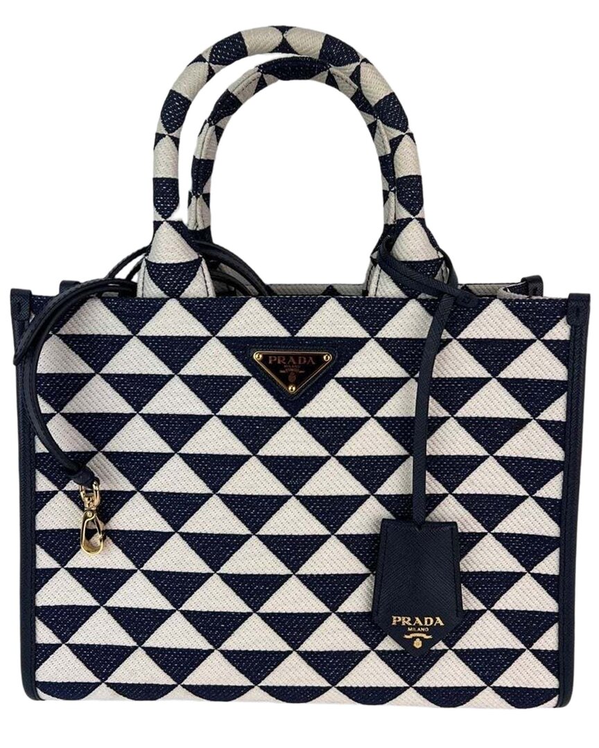 Prada Blue Canvas Small Symbole Embroidered Handbag (authentic Pre-loved)
