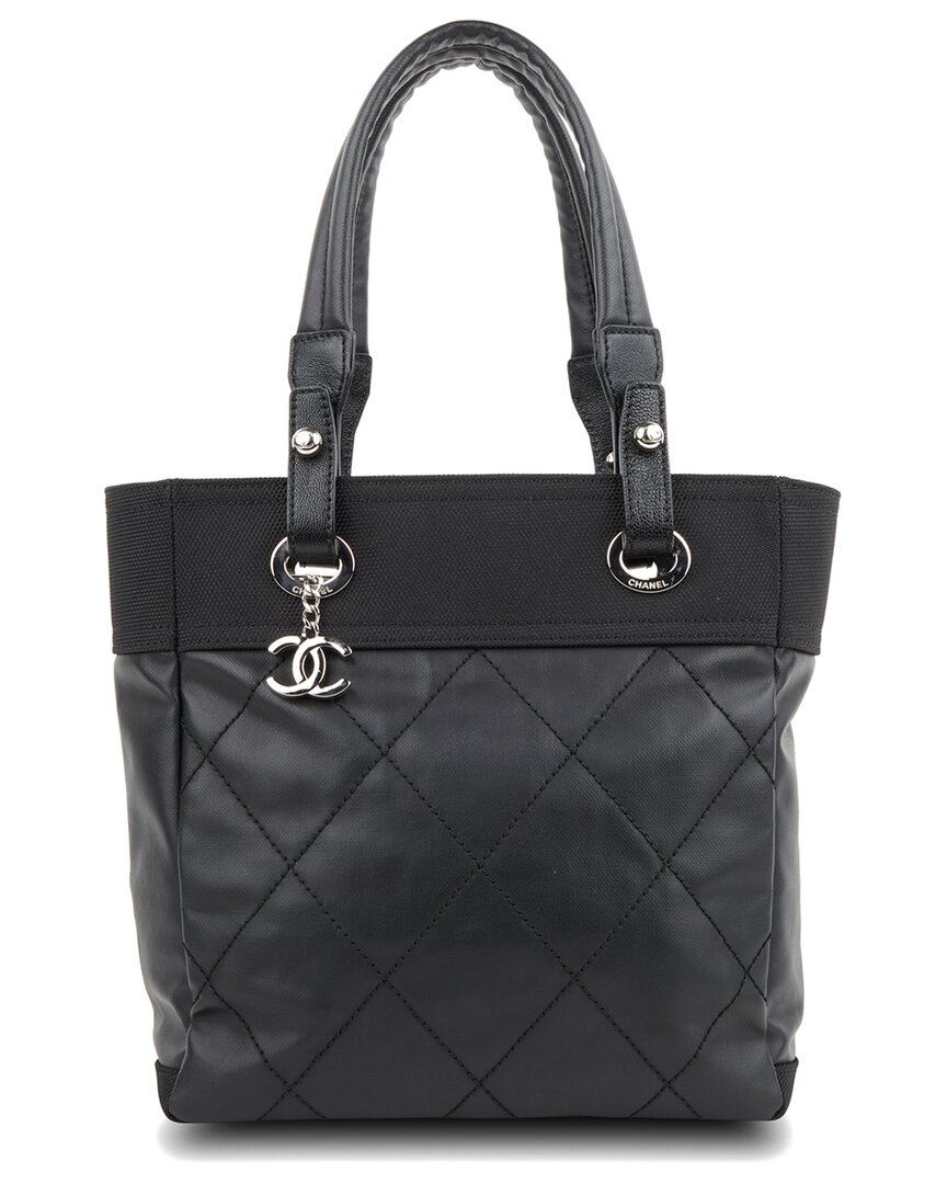 Pre-owned Chanel Black Coated Canvas Paris Biarritz Pm (authentic Pre-loved)