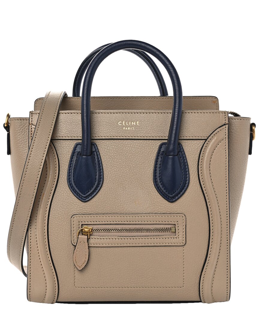Celine Navy Dune Drummed Leather Bicolor Micro Luggage Micro Tote (authentic  Pre-loved)