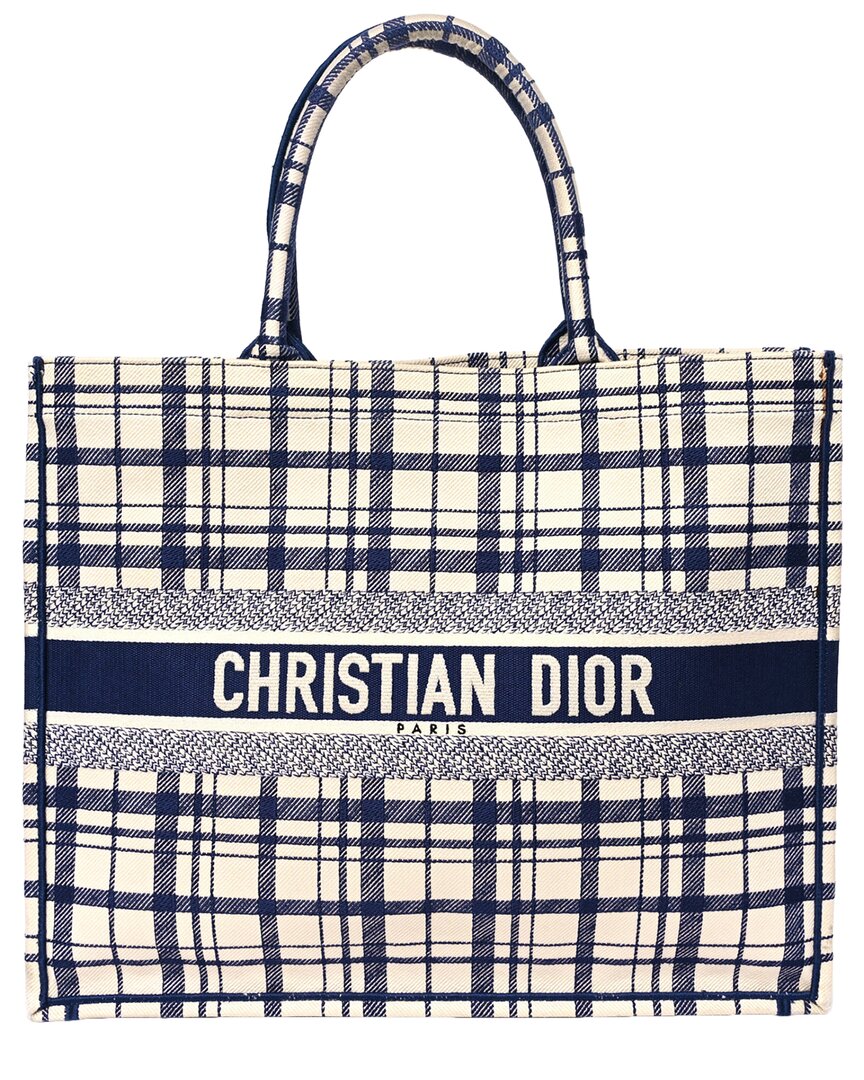 Dior Blue Canvas Embroidered Large Check'n' Book Tote (authentic Pre-  Loved)