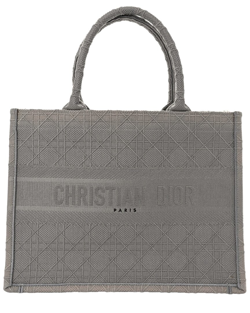 Dior Grey Cannage Canvas Embroidered Medium Book Tote (authentic Pre-loved)