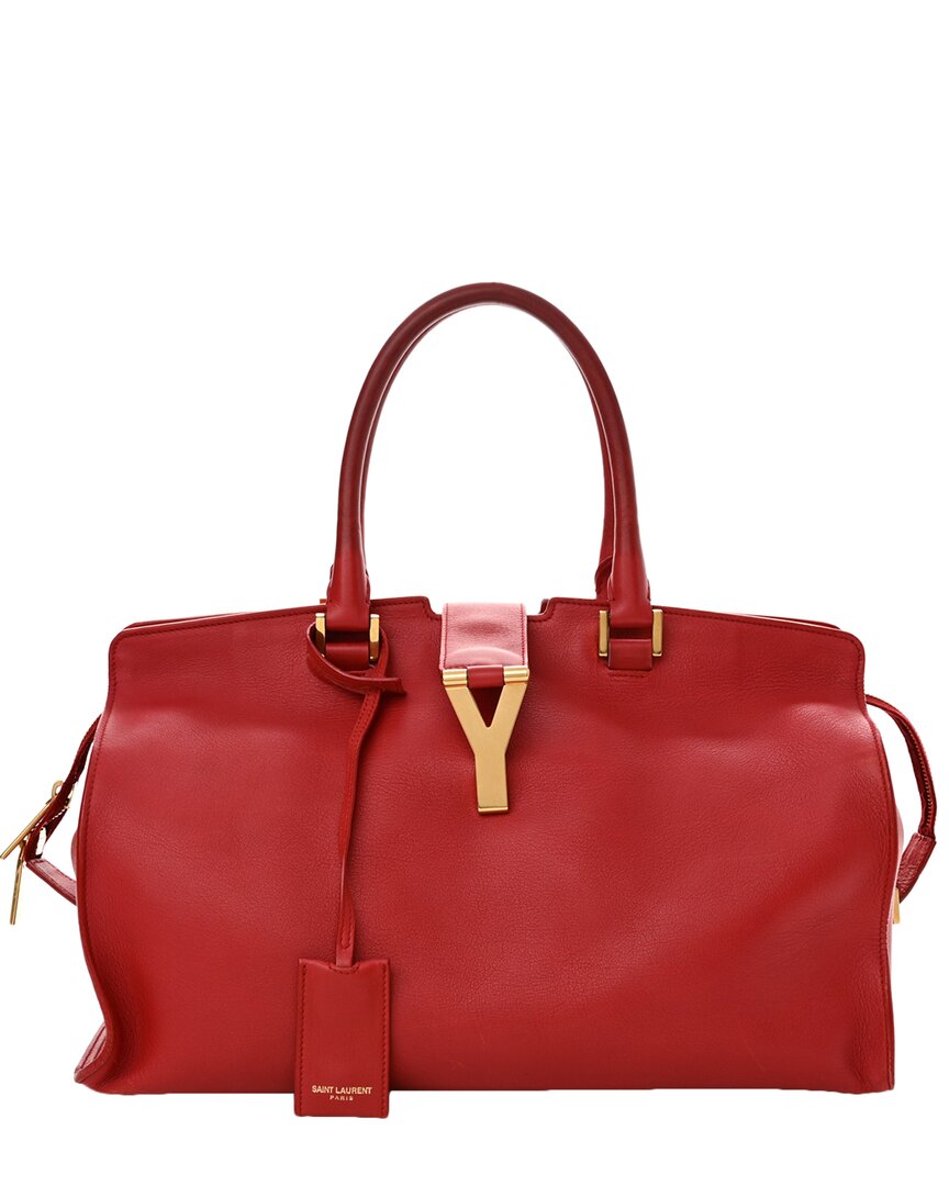 Saint Laurent Red Calfskin Leather Medium Classic Y Cabas (authentic Pre- Loved)