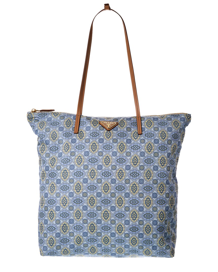 Prada Logo Nylon Tote In Green