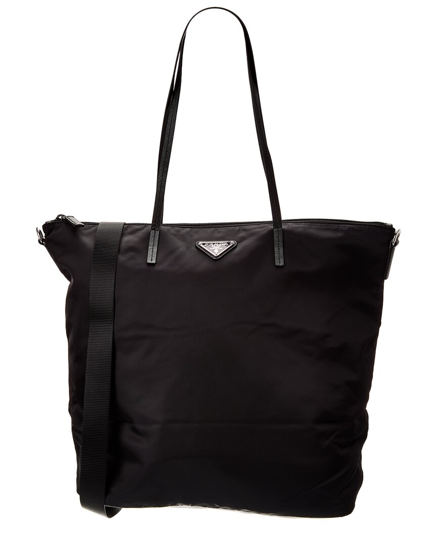 Prada Logo Nylon Tote In Black