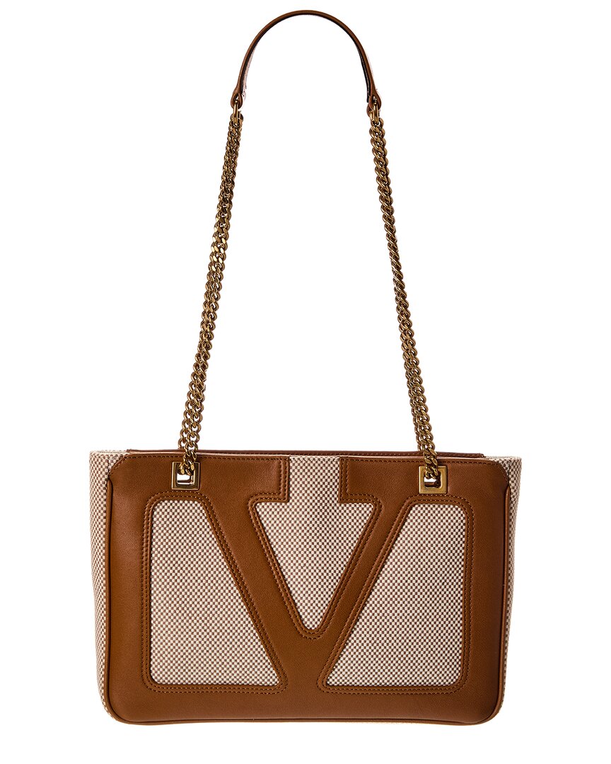 Valentino Viva Small Canvas & Leather Tote In Brown