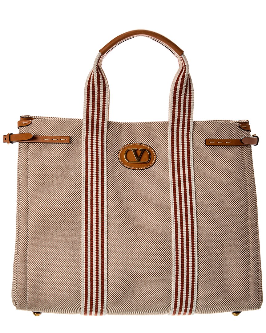 Valentino Garavani Valentino Antibes Canvas & Leather Shopping Tote In Brown