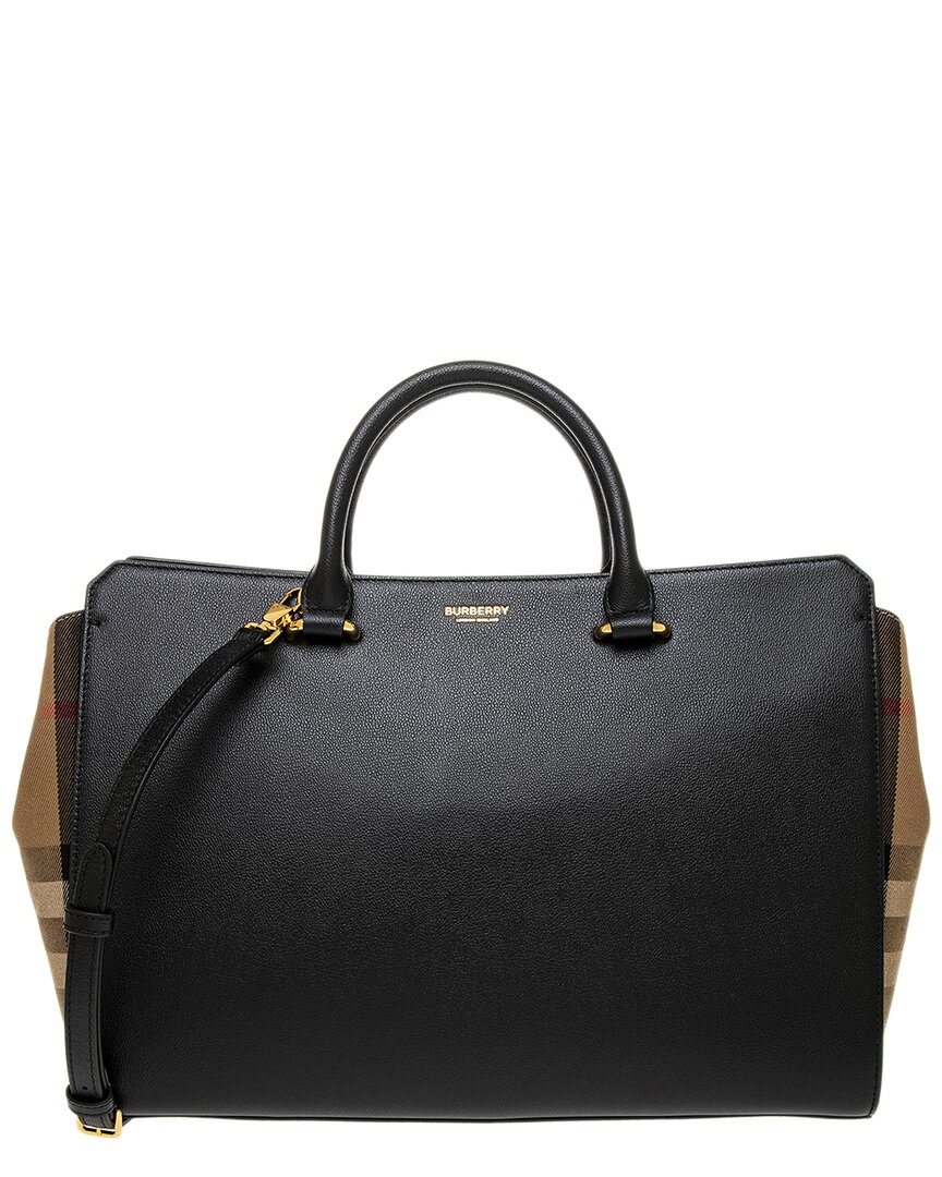 Burberry Banwell Leather Tote In Black