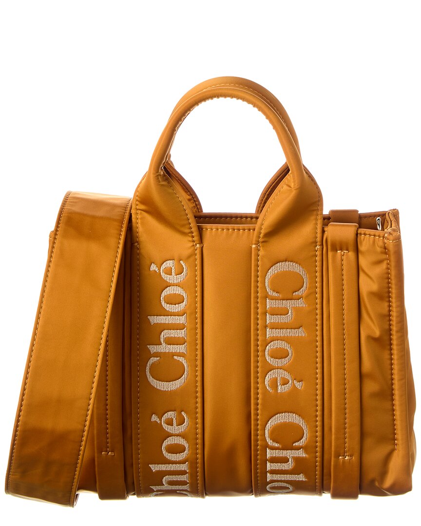 Chloé Woody Small Canvas Tote In Yellow