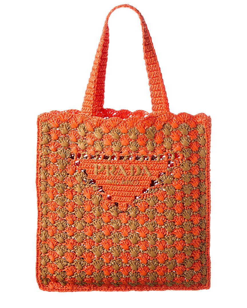 Prada Two-tone Raffia Shopping Bag