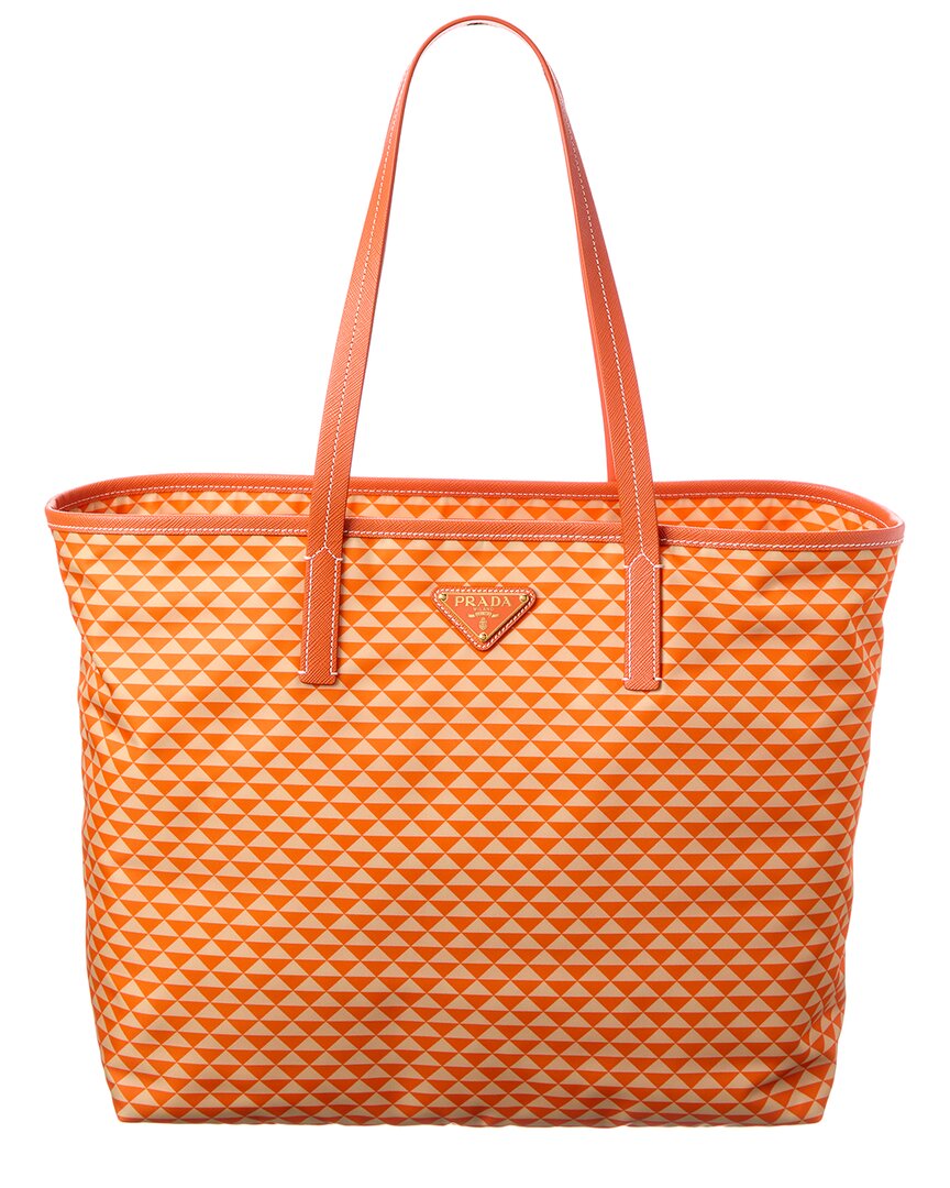 Prada Dnu Inv Logo Nylon & Leather Tote In Orange